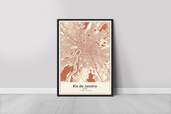 Rio De Janeiro Map Print Vintage Beige City Art Poster