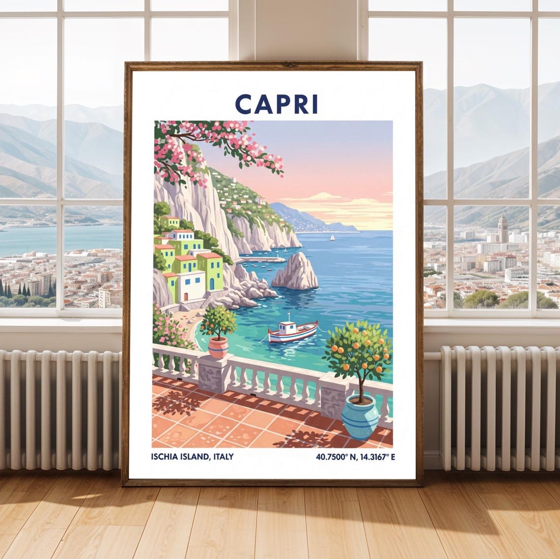 Capri Italy Ischia Island Terrace Sea View Sunset Travel Poster