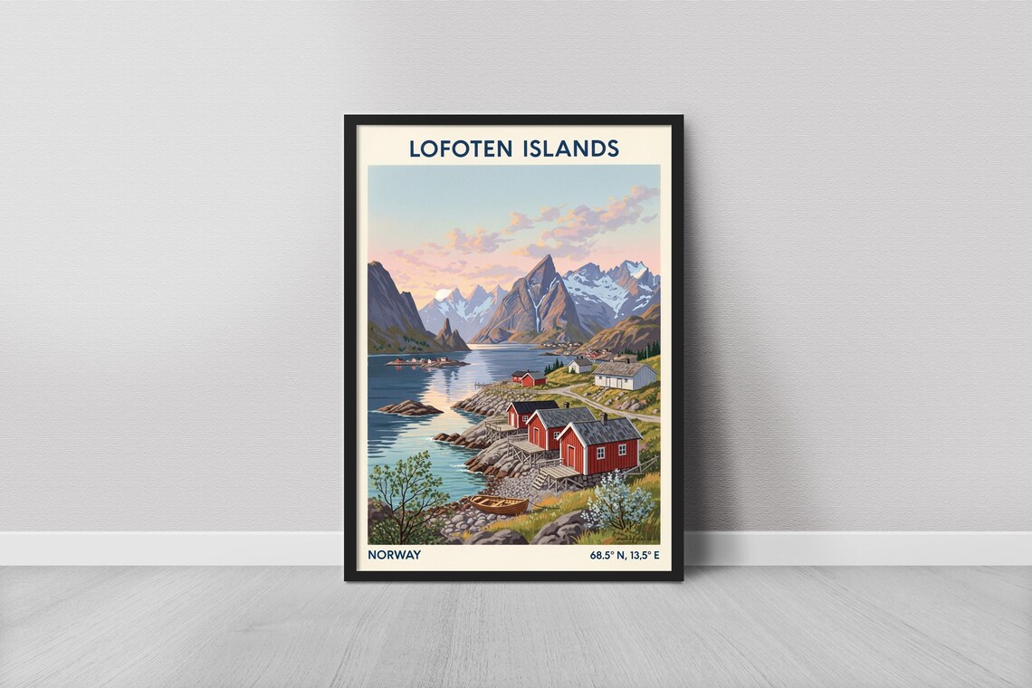 Lofoten Islands, Vintage Style Norway Art Print