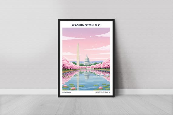 Washington Dc Art Print Minimalist Pink Sky And Capitol Reflection United States