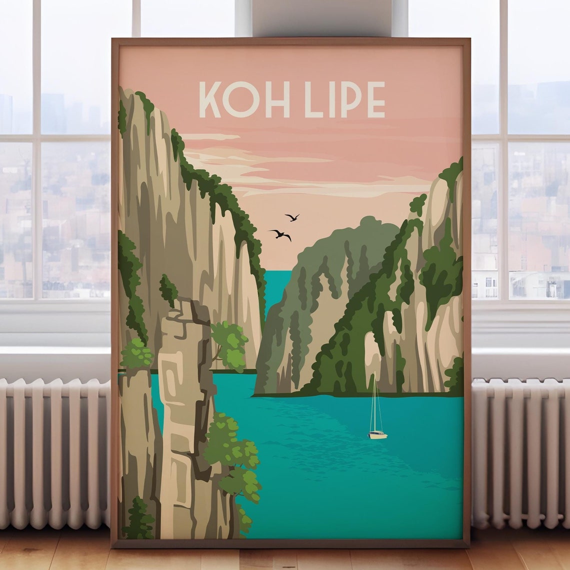 Koh Lipe Thailand Turquoise Bay Limestone Cliffs Retro Travel Poster