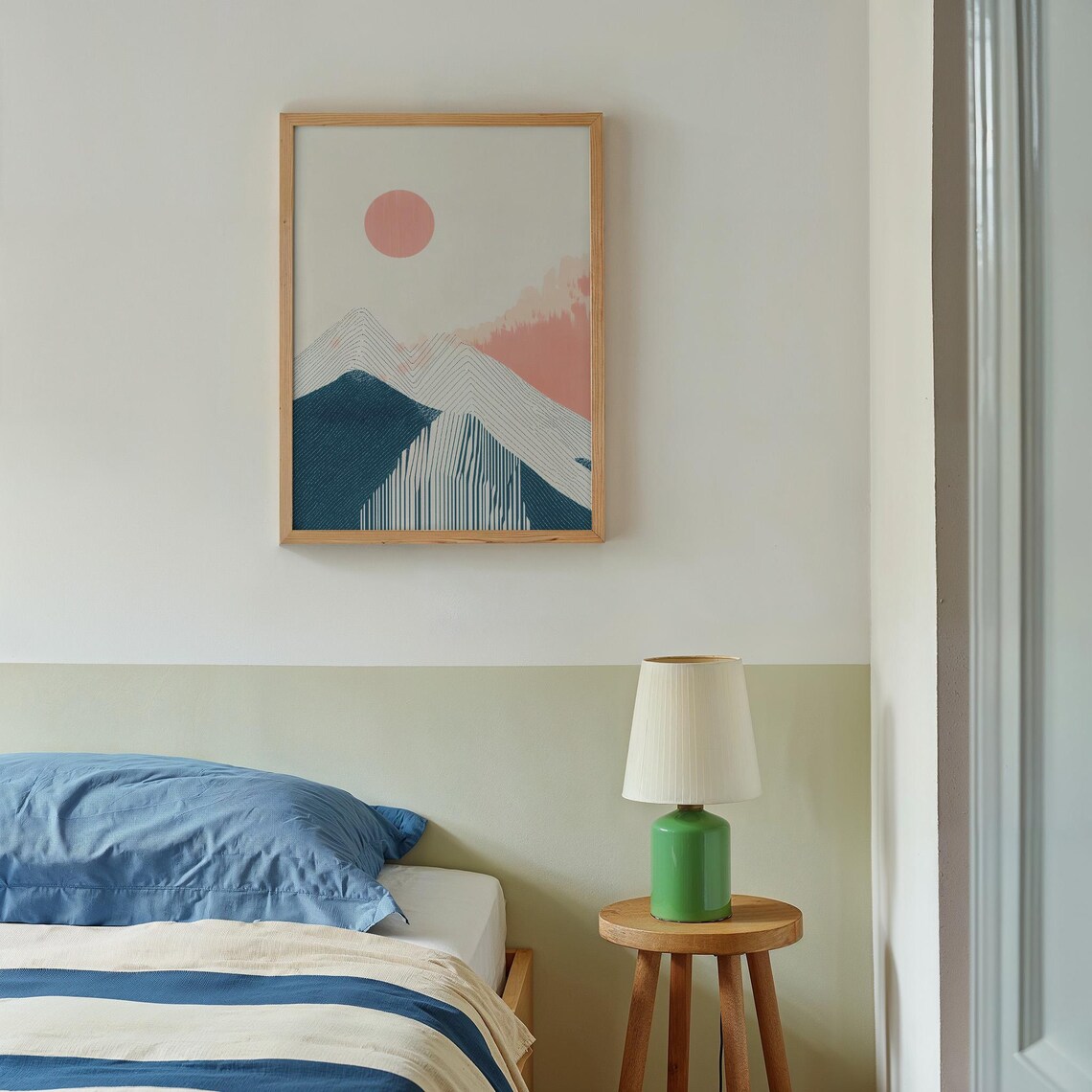 Calm Japandi Sunset Line Mountains Coral Sun Minimalist Poster - Image 2