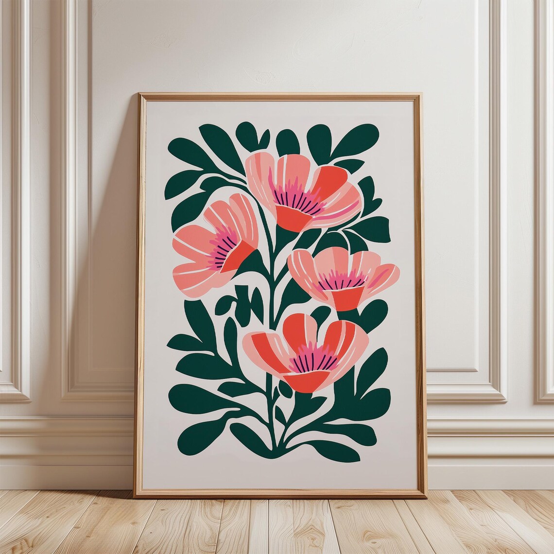 Retro Pink Floral Botanical Market Style Flower Art Wall Poster - Image 5