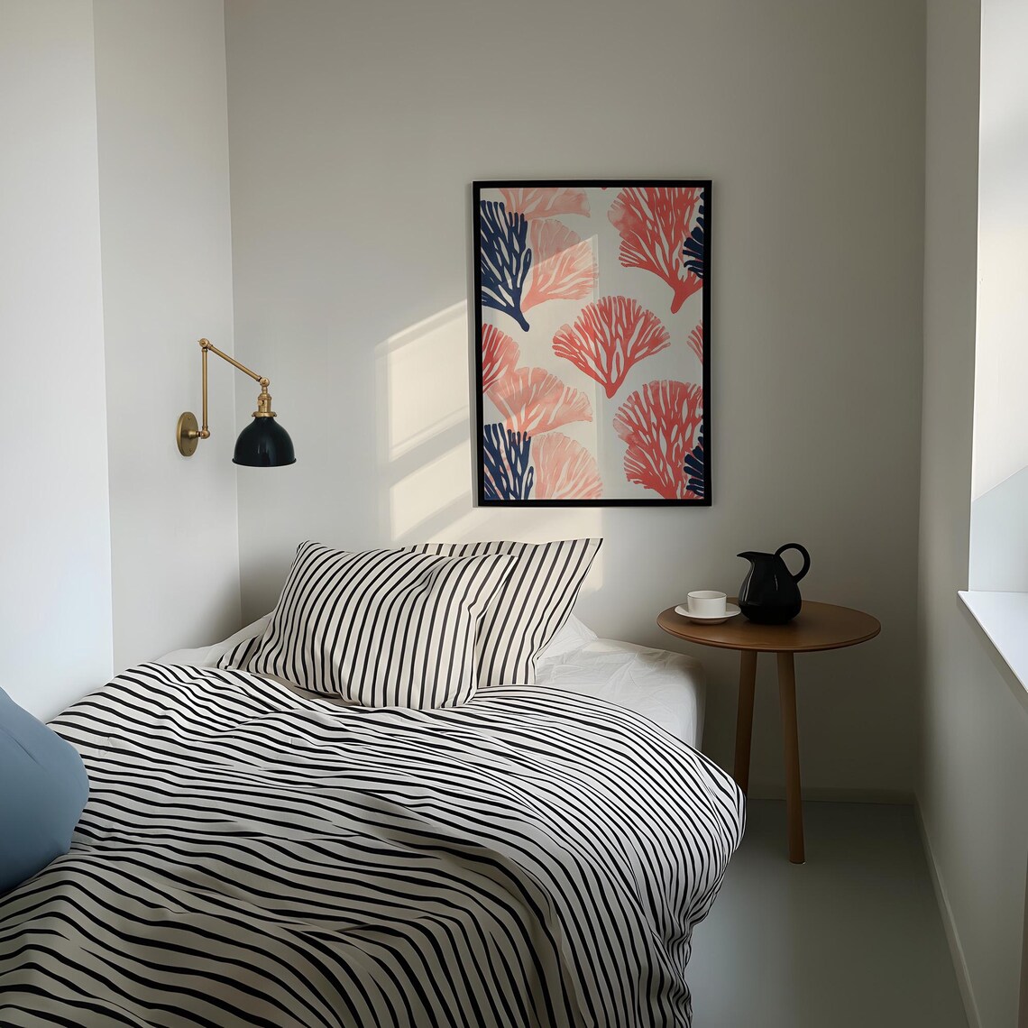 Coral Red and Navy Sea Fan Watercolor Coastal Pattern Poster - Image 2