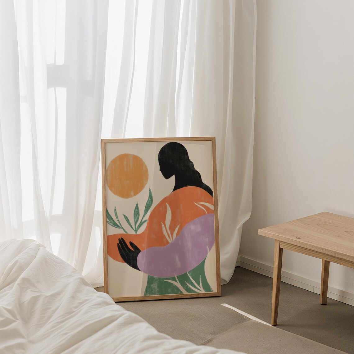 Boho Woman Silhouette Orange Sun Abstract Mid Century Poster - Image 4