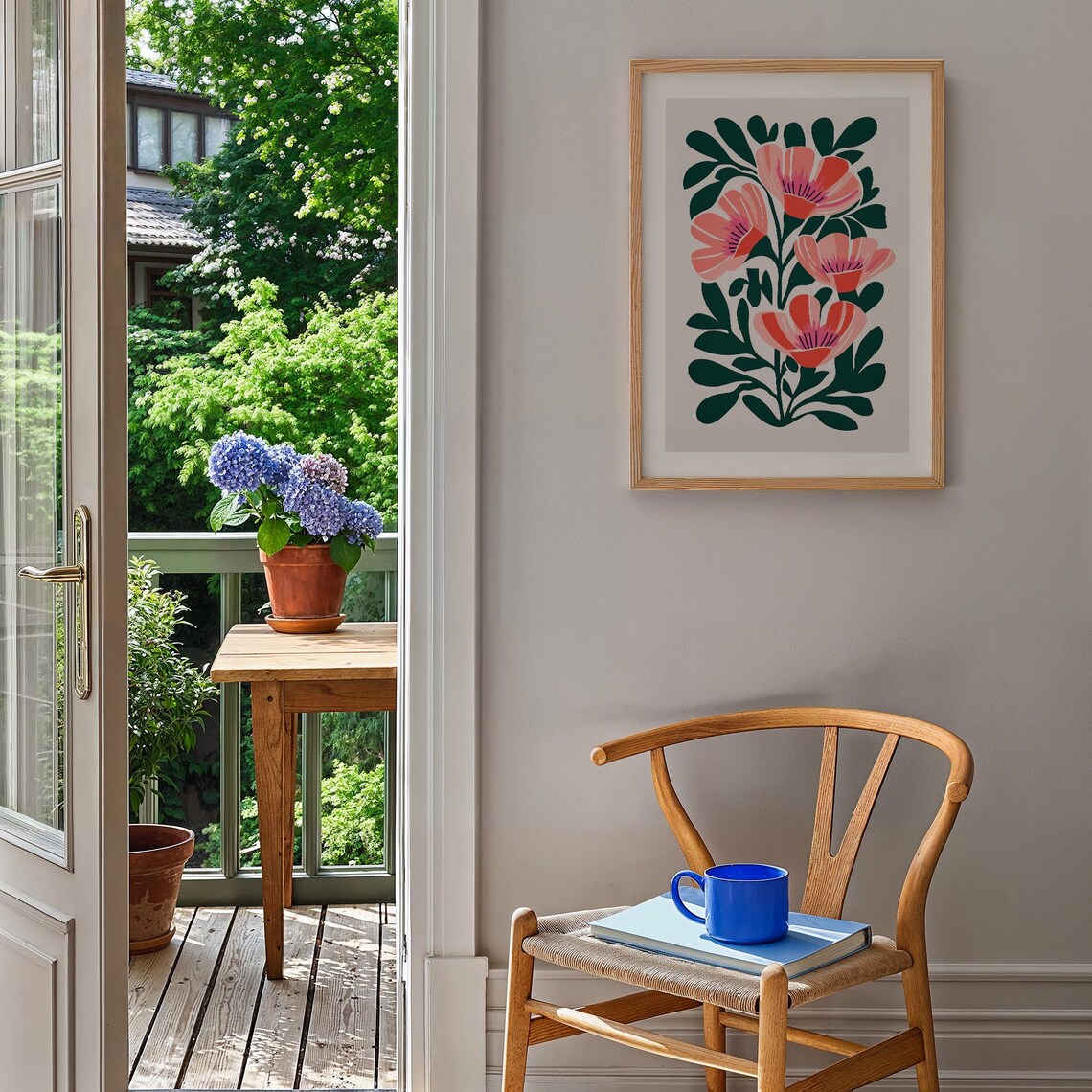 Retro Pink Floral Botanical Market Style Flower Art Wall Poster - Image 2