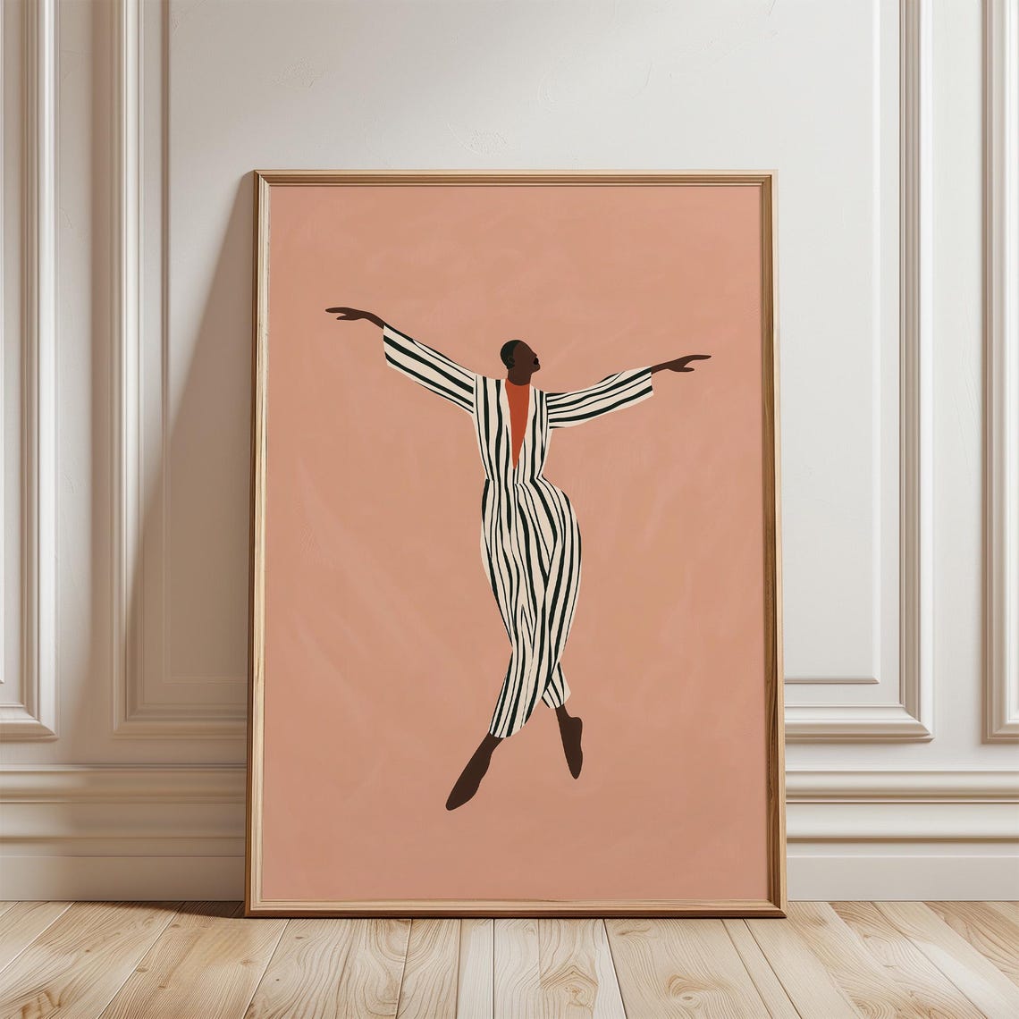 Striped Jumpsuit Dancer on Terracotta Minimalist Dance Poster - Image 5