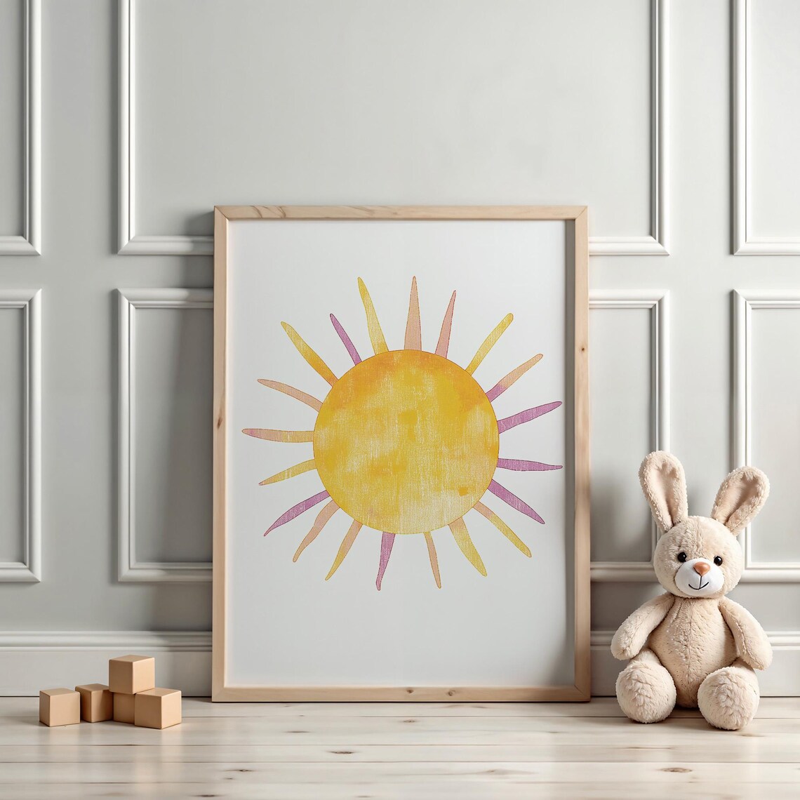 Cheerful Watercolor Sunshine Nursery Pink Gold Kids Room Poster