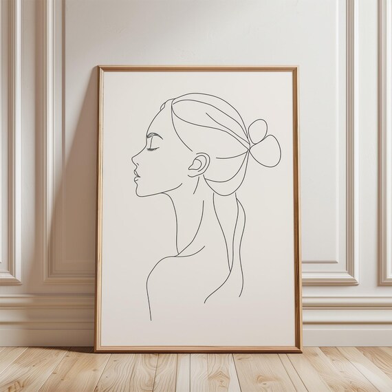 Refined Minimalist Line Art Woman Profile Elegant Modern Poster
