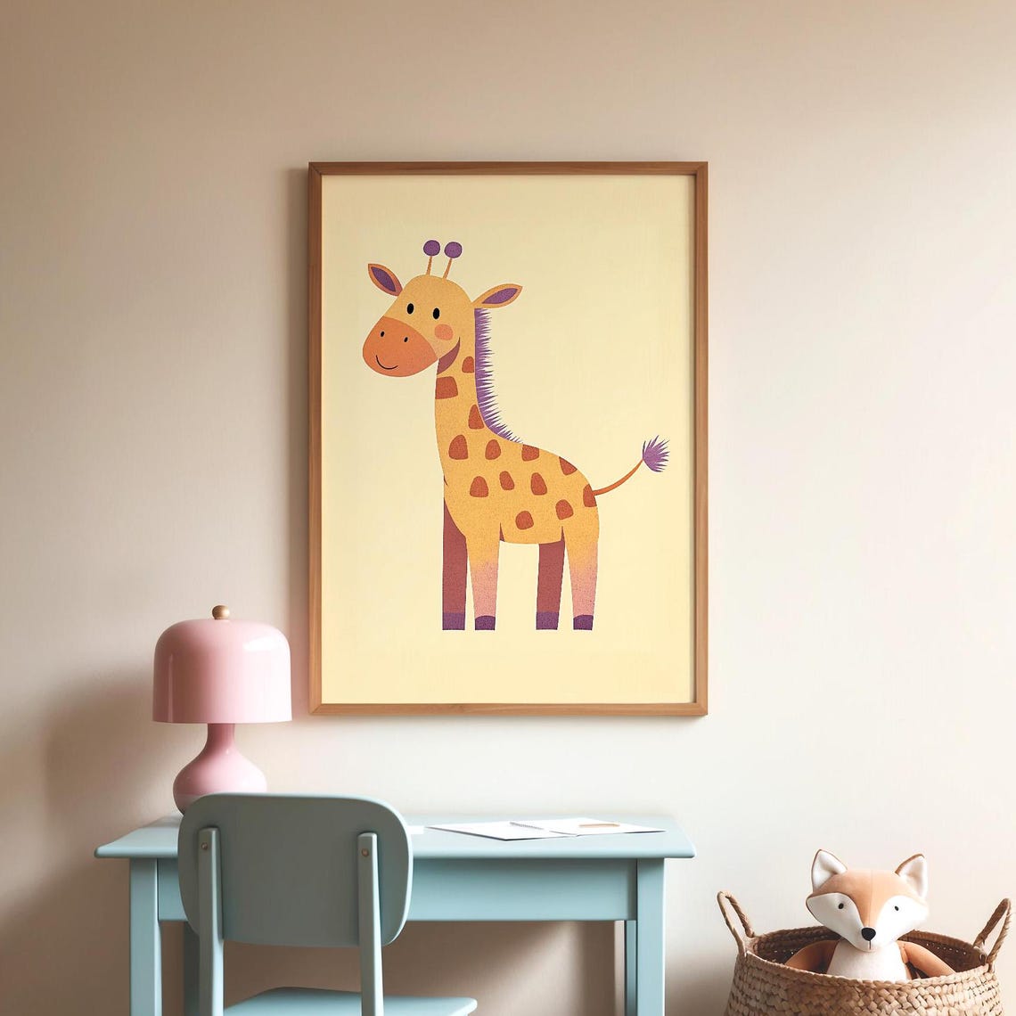 Cute Smiling Giraffe Nursery Animal Wall Decor Illustration Poster