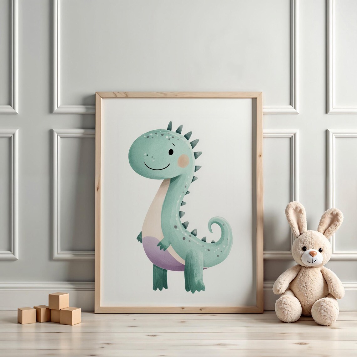 Happy Smiling Green Baby Dinosaur Cute Nursery Dinosaur Poster - Image 2