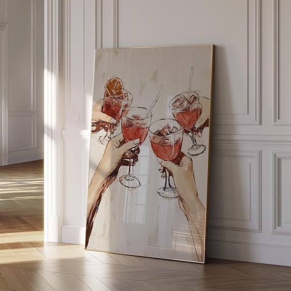 Cheers Friends Raising Cocktail Glasses Sketch Bar Cart Poster