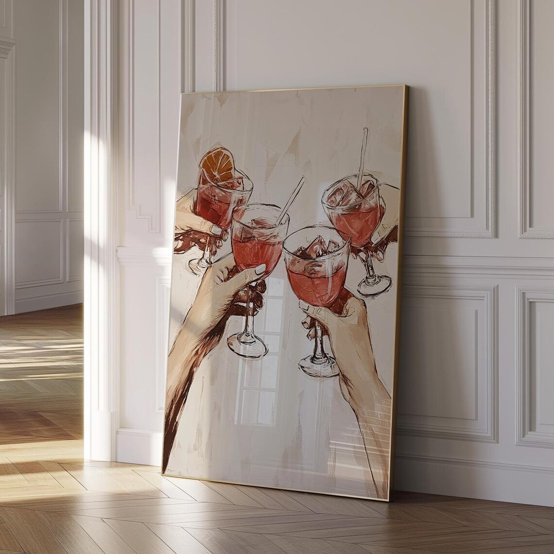 Cheers Friends Raising Cocktail Glasses Sketch Bar Cart Poster