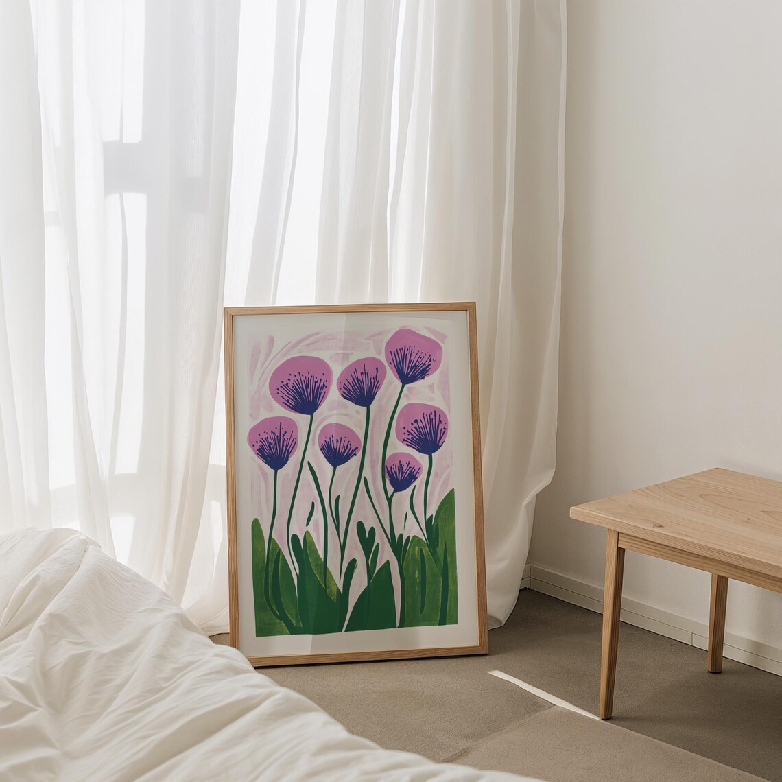 Cheerful Purple Wildflowers Folk Art Botanical Colorful Decor Poster - Image 4