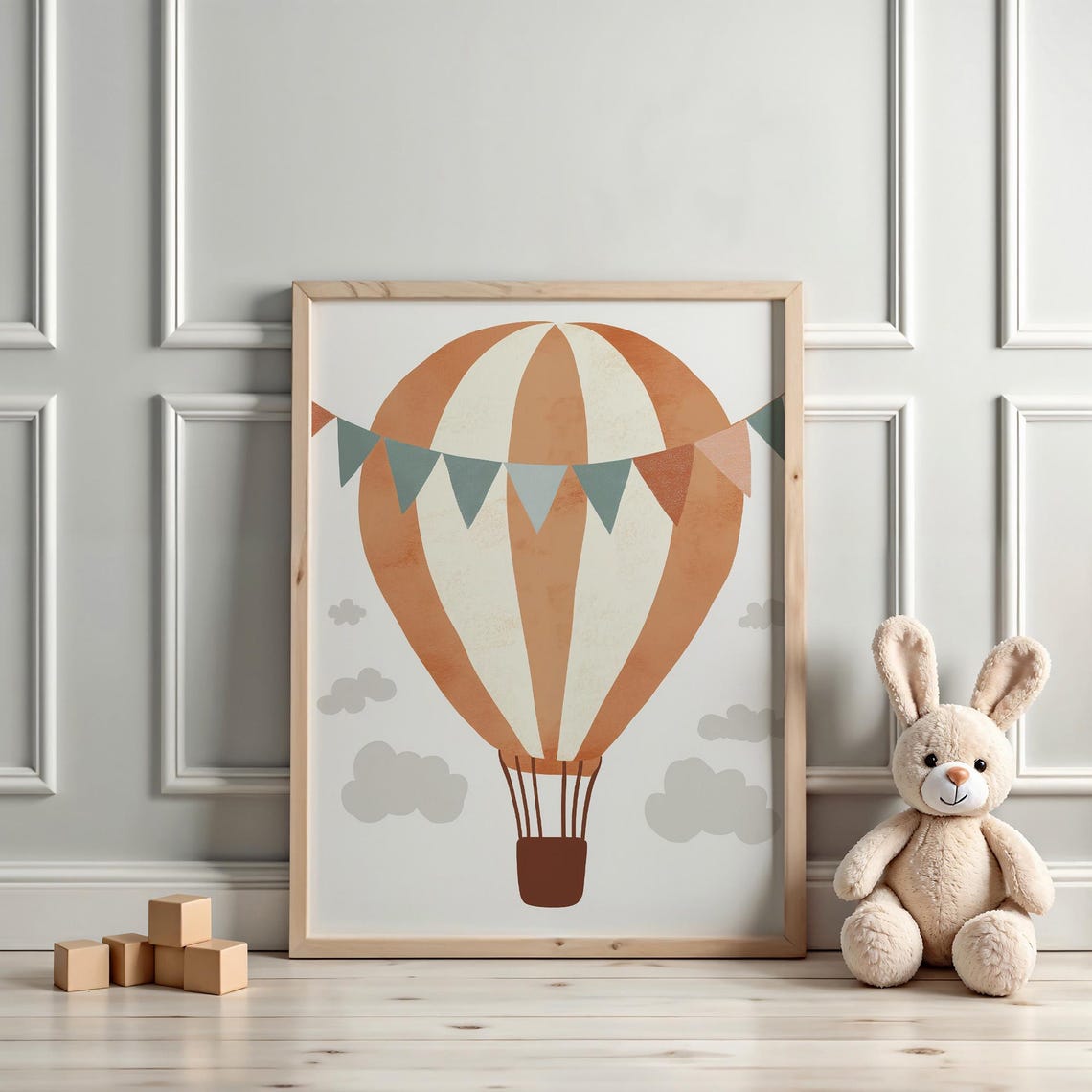 Sweet Boho Terracotta Striped Hot Air Balloon Nursery Decor Poster - Image 4