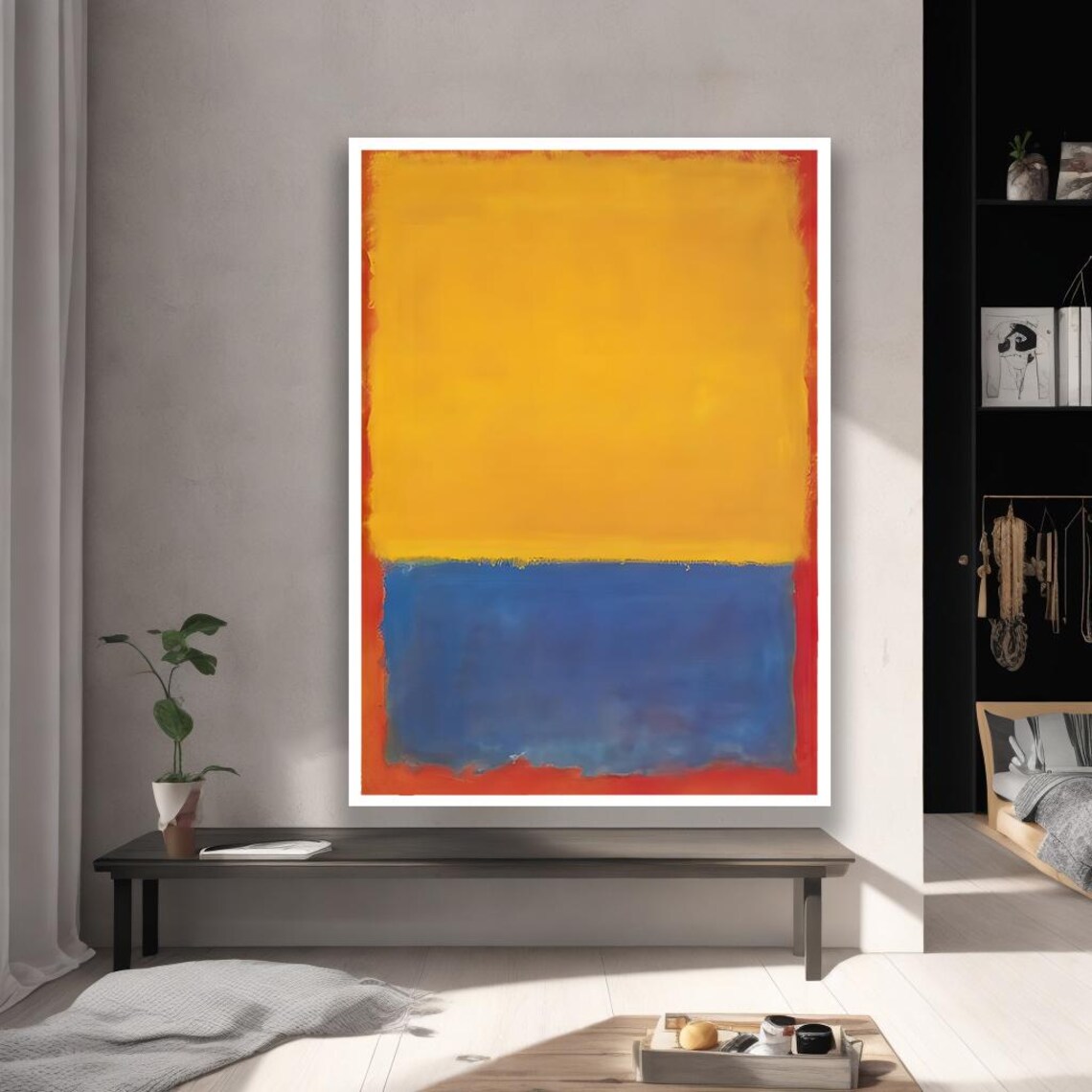 Yellow and Blue Minimalist Abstract Color Field Painting Modern Art Poster