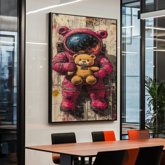 Framed Astronaut Teddy Bear Graffiti Art Print