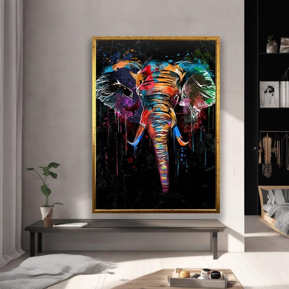 Colorful Abstract Elephant Art Print Modern Canvas Wall Decor