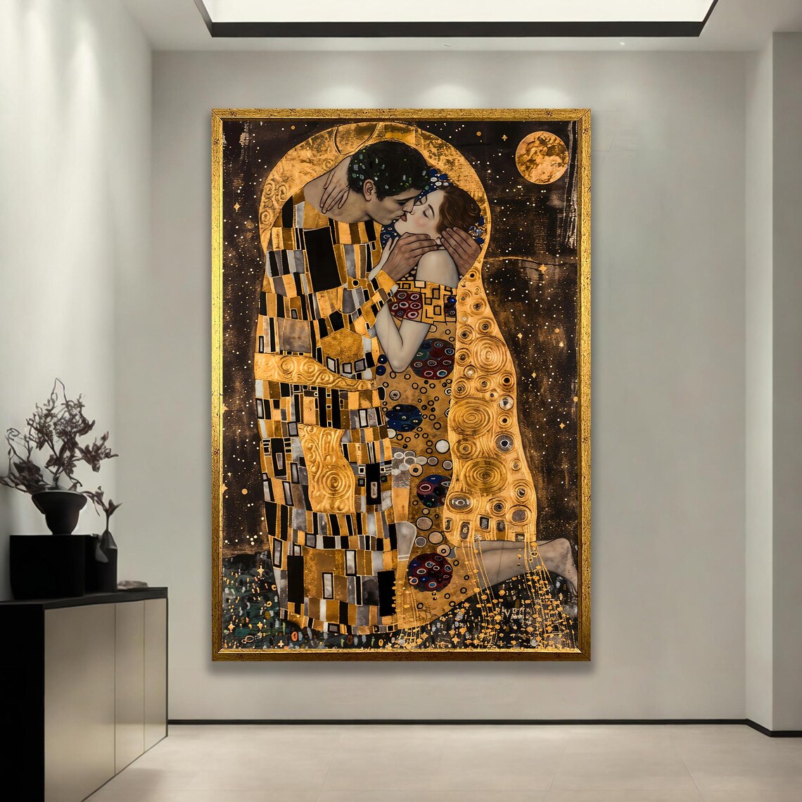 Gustav Klimt The Kiss Romantic Golden Couple Embrace Classic Art Poster