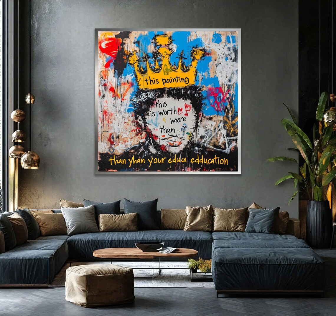 Rebellious Graffiti Street Art Portrait Crown Slogan Pop Culture Poster