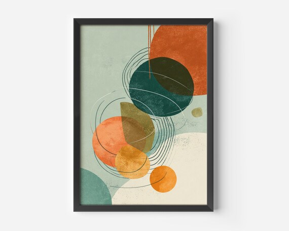 Abstract Living Room Poster Retro Midcentury Decor Colorful Geometric Circles Modern Vintage Art Print Creative Hallway Decoration