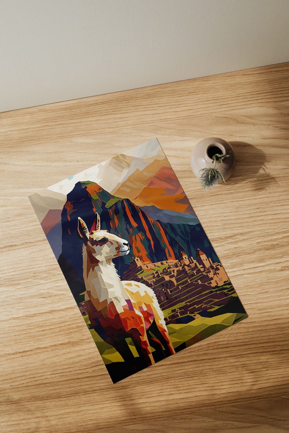 Machu Picchu Alpaca Travel Poster, Modern Living Room