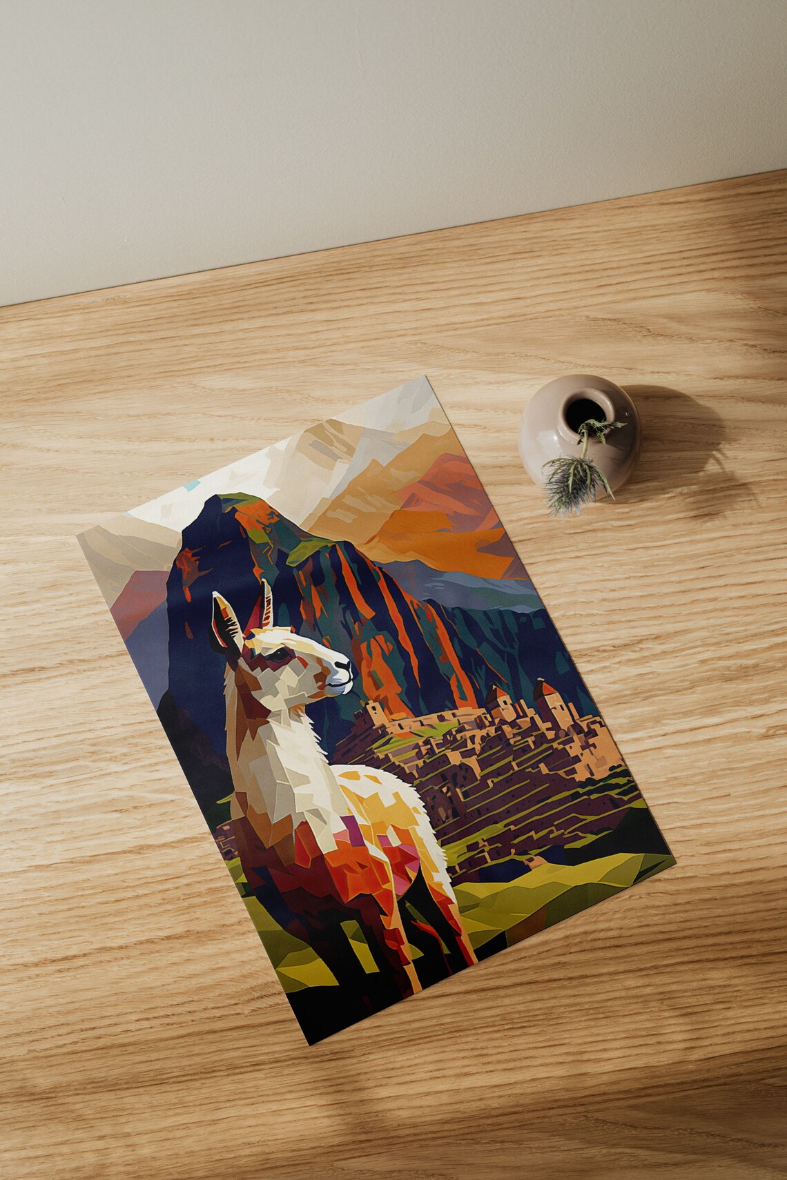 Machu Picchu Alpaca Travel Poster, Modern Living Room