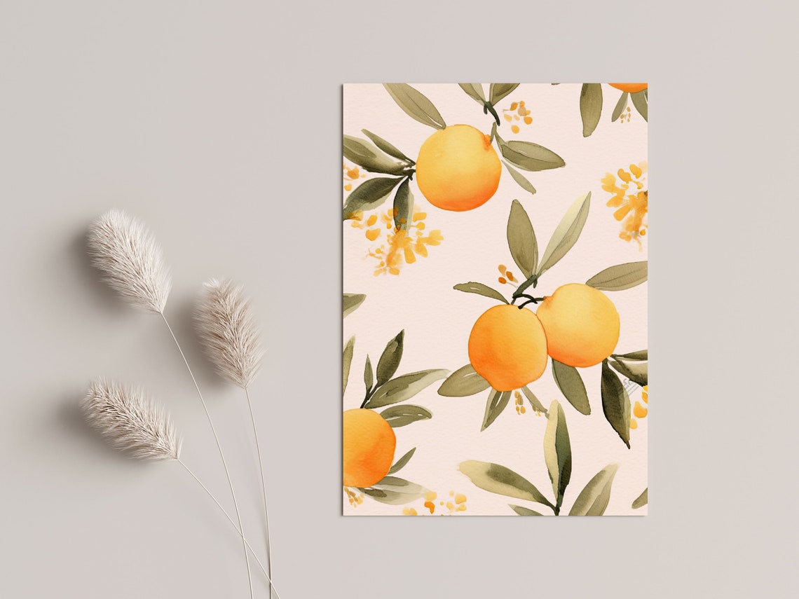 Watercolor Orange Citrus Fruit Botanical Wall Art Kitchen Decor Gift
