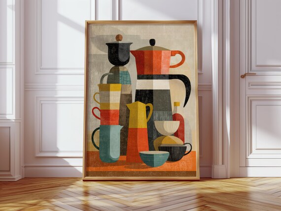 Retro Coffee Cups Vintage Kitchen Art Print