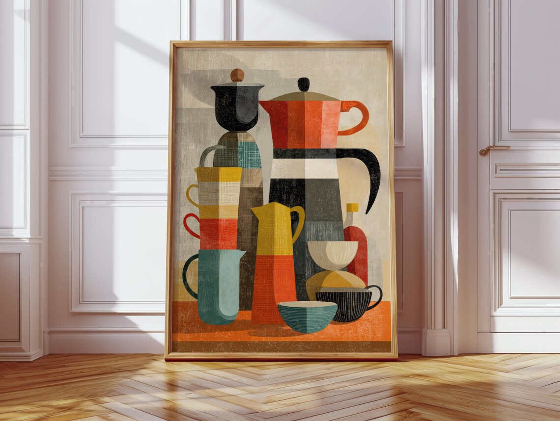 Retro Coffee Cups Vintage Kitchen Art Print
