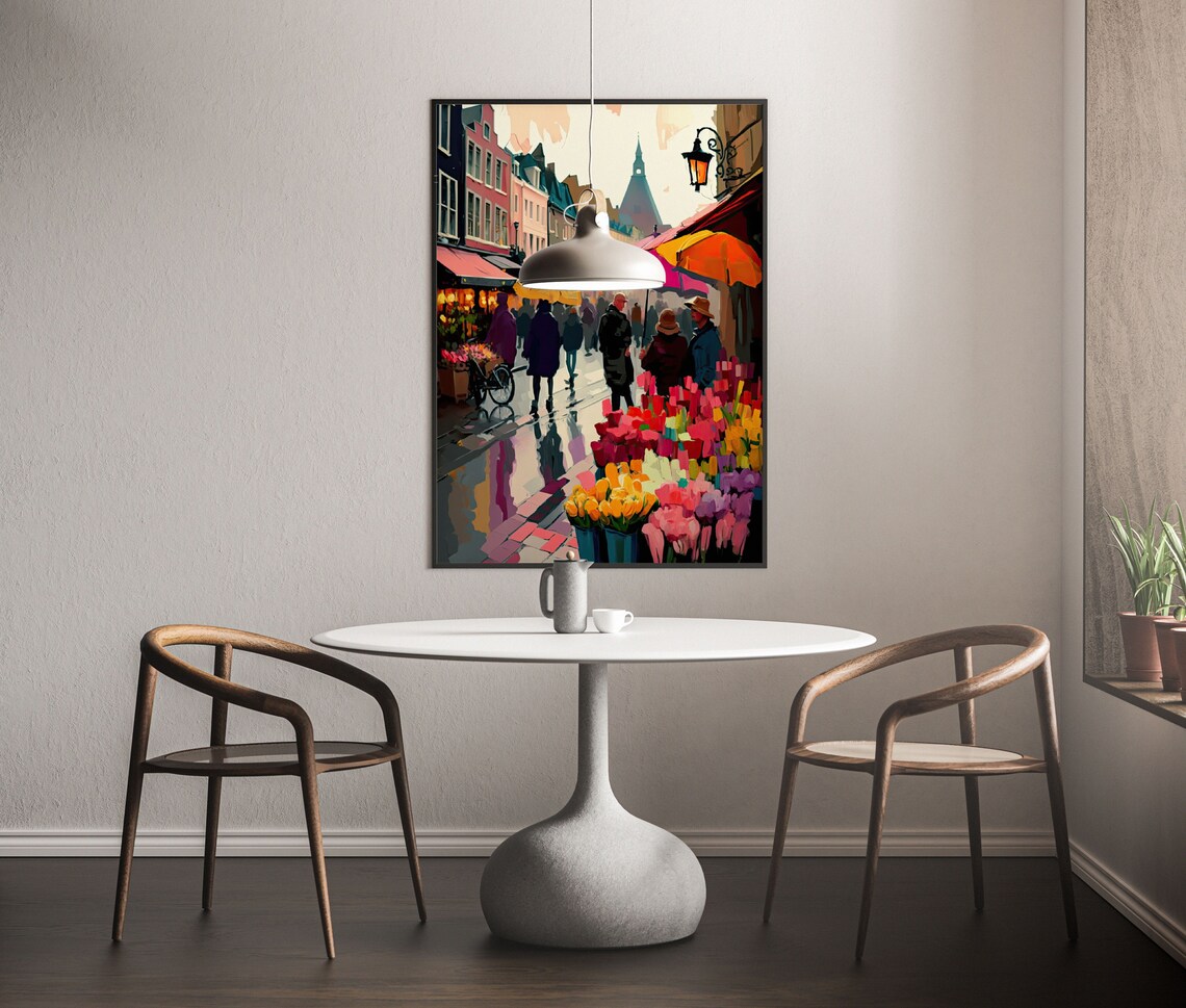 Retro Vintage Cityscape Art Print, Flower Market