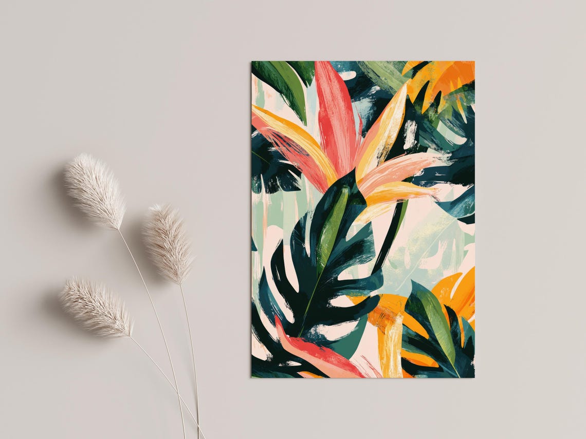 Creative Living Room Art Posters Colorful Botanical Illustrations Modern Tropical Plant Motifs Summery Scandi Hallway Office Decorations