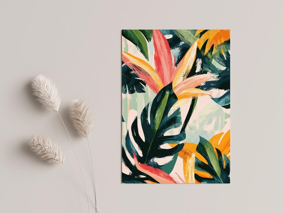 Tropical Bird Of Paradise Leaves Painterly Botanical Art Poster