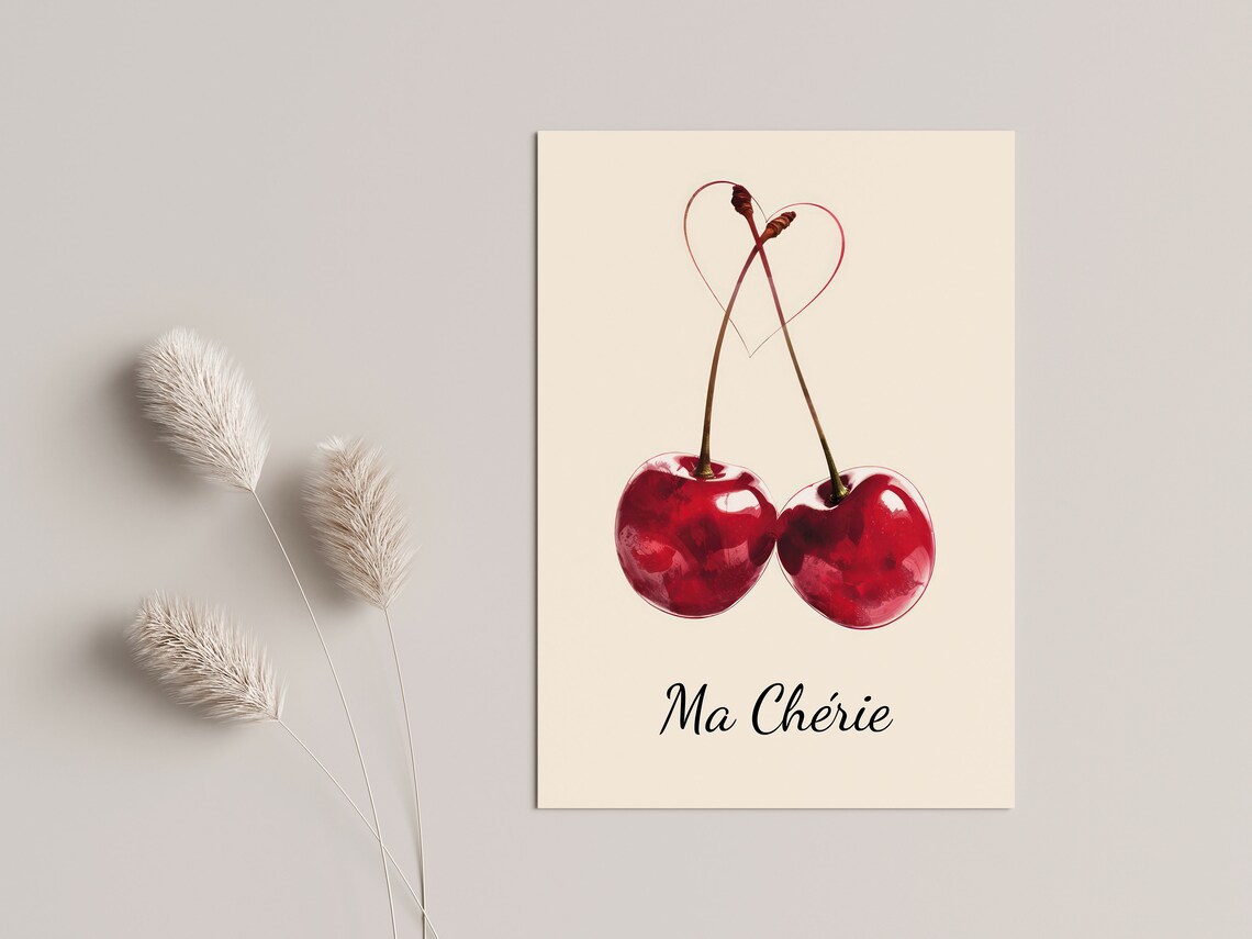 Beige Dining Room Romantic Heart Illustration Art Print