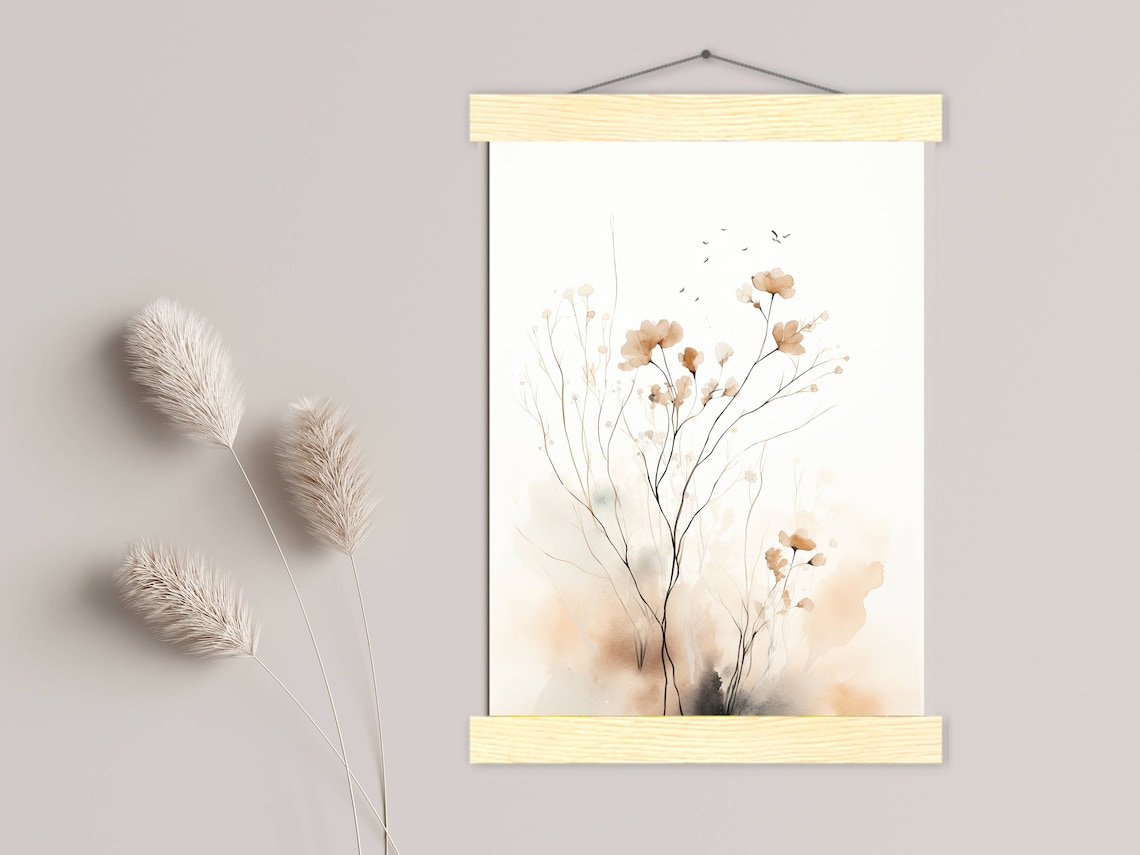 Abstract Floral Watercolor Art Print, Scandi Minimalist