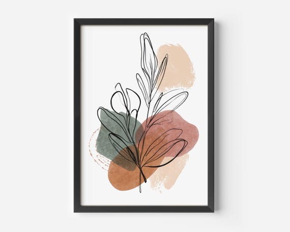 Modern Living Room Wall Art Scandinavian Boho Decor Abstract Plant Illustration Nature Poster Beige Green Brown Minimalist Hallway