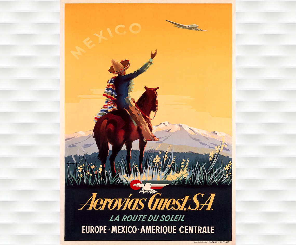 Aerovias Guest Mexico Route du Soleil Airline Travel Art Poster