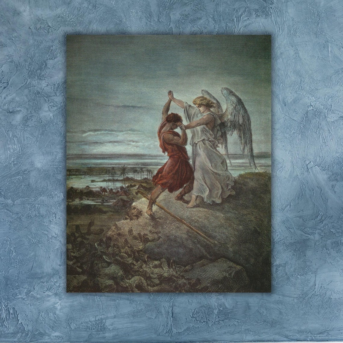 Gustave Dore Jacob Wrestling Angel Biblical Engraving Art Poster