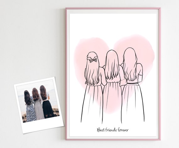 Portrait Prints Custom Line Drawing Sister Tatoos Line Art Gift For Girls Gift For Best Friends Friendship Gift For Sister Minimal