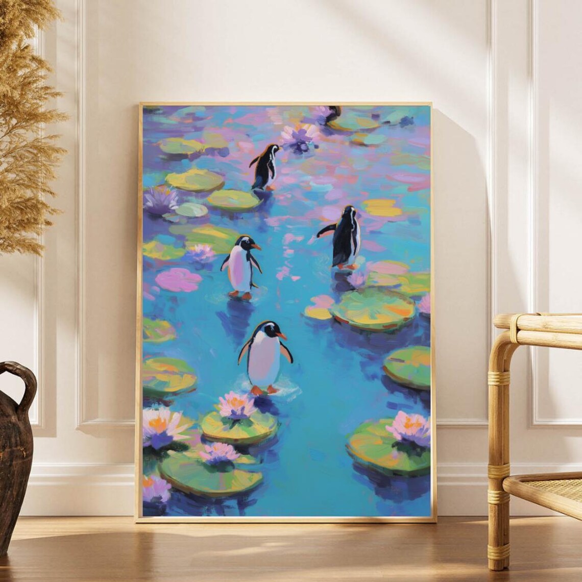 Penguins Impressionist Art Poster, Animal Wall Decor