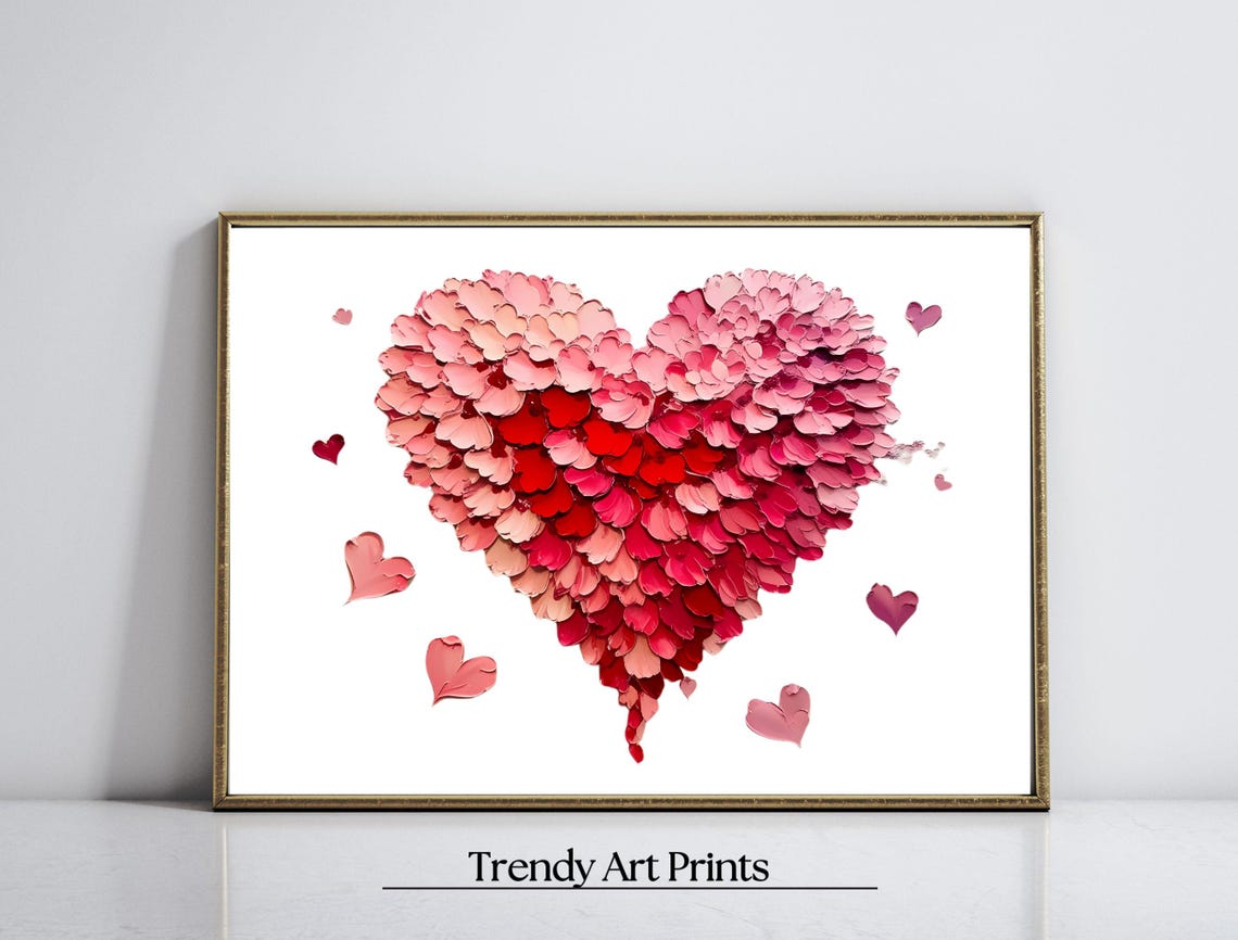 Ombre Pink Red Heart Petal Landscape Romantic Valentine Art Print - Image 8