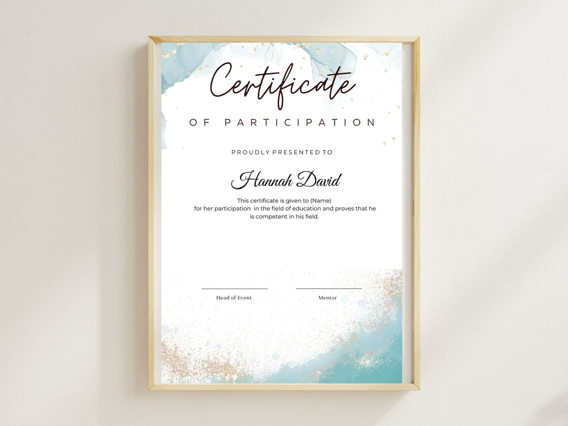 Editable Certificate Of Participation Canva Template Digital Print - Image 5