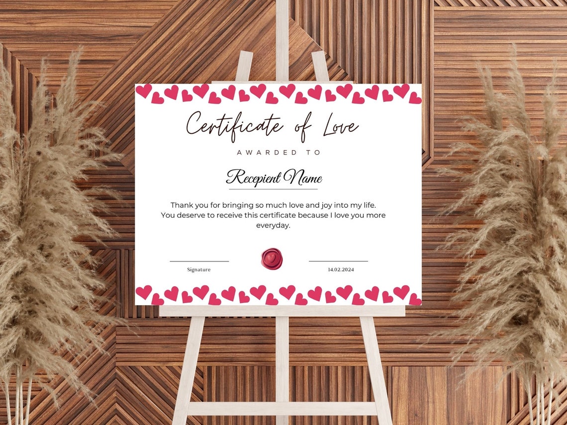 Certificate of Love Gift Award Hearts Border Printable Print - Image 2