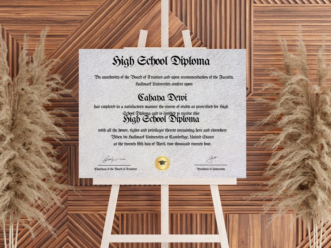 High School Diploma Template Gold Seal Classic Gothic Style Print - Image 8