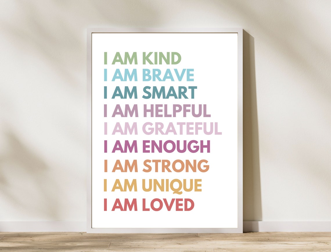 I Am Affirmations Rainbow Pastel Kids Bedroom Motivational Poster - Image 7