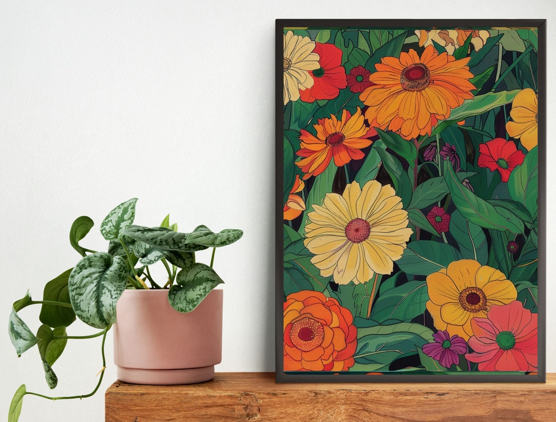 Bold Oversized Zinnia Flowers Modern Botanical Garden Poster - Image 3