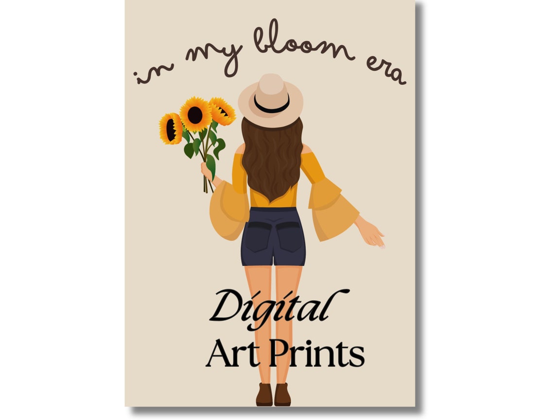 In My Bloom Era Girl with Sunflowers Feminine Boho Chic Poster - Image 2