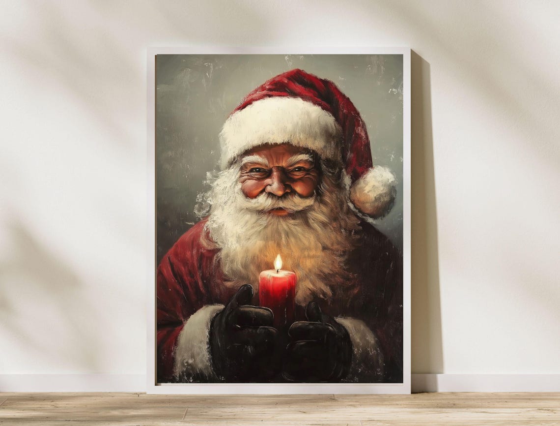 Santa Claus Holding Red Candle Christmas Portrait Holiday Poster - Image 8