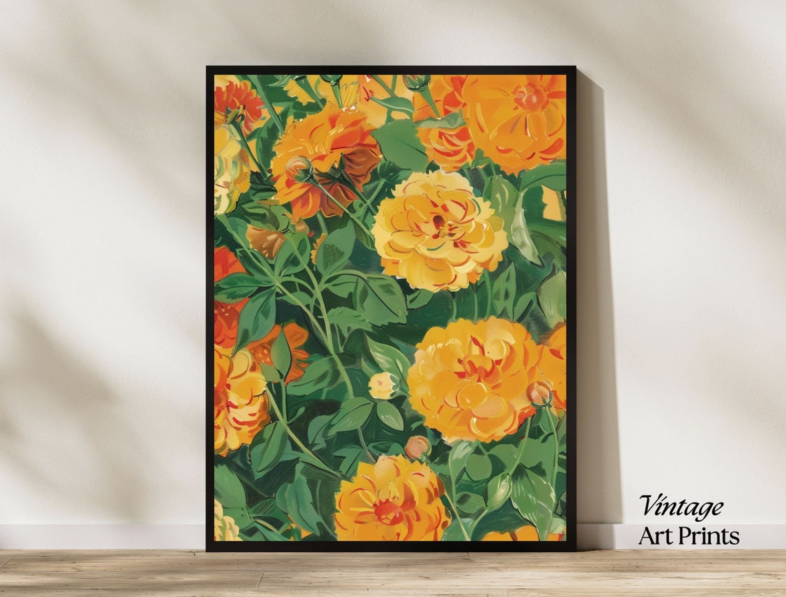 Lush Golden Yellow Roses in a Dense Painterly Summer Garden Poster