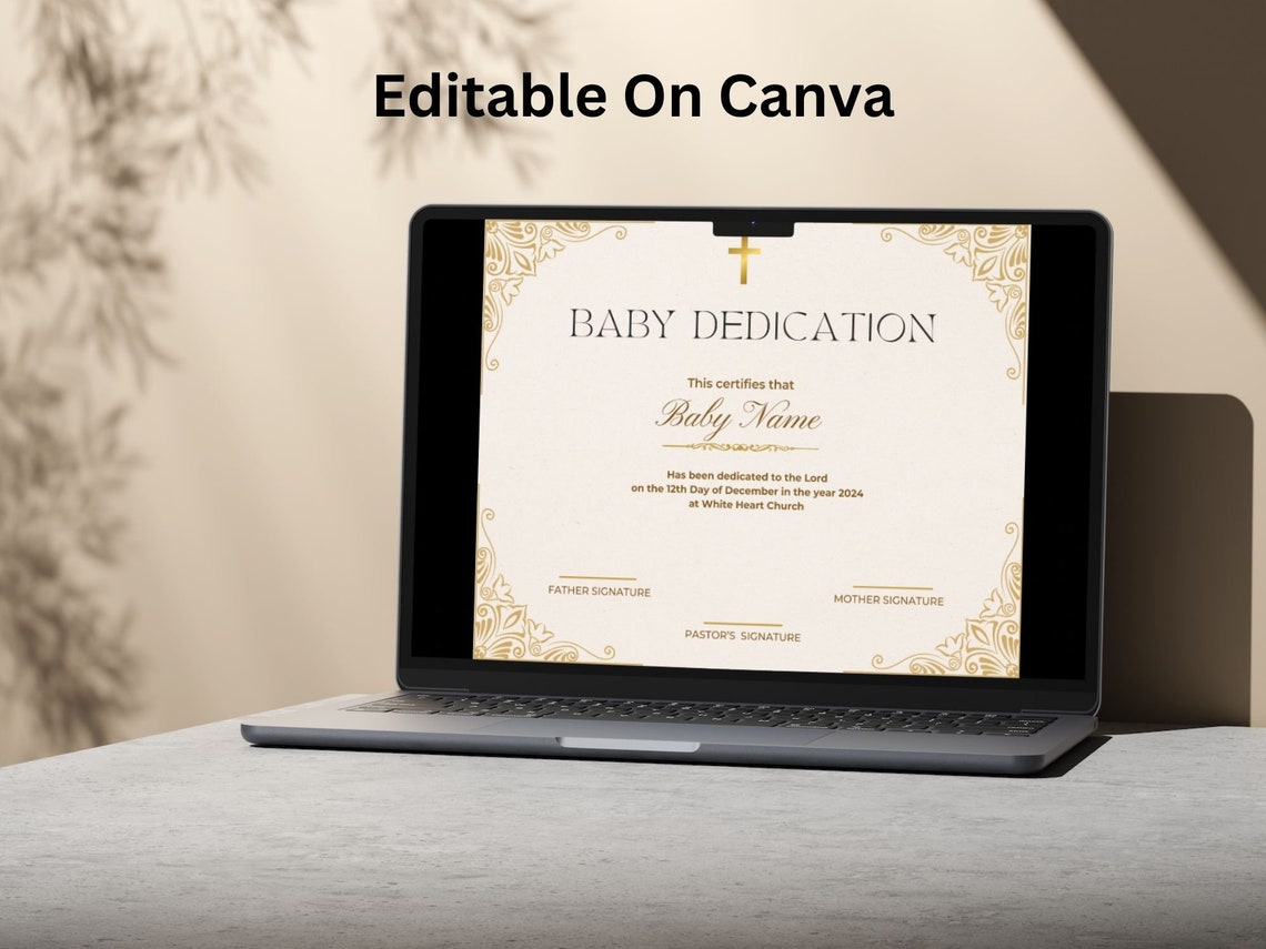 Baby Dedication Certificate Template Gold Cross Printable Print - Image 5